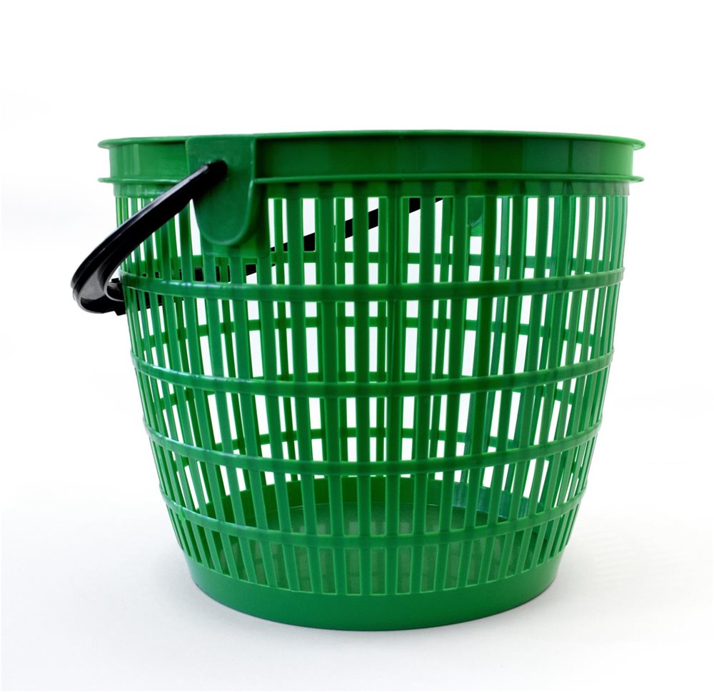Panier à récolte et stockage rond ajouré 12 litres en plastique vert avec  anse - Forges et Jardins